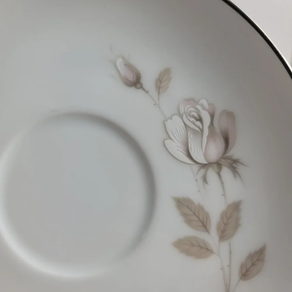 FOUR Noritake Sweet Talk Cup & Saucers Sets White with Pink & White Roses